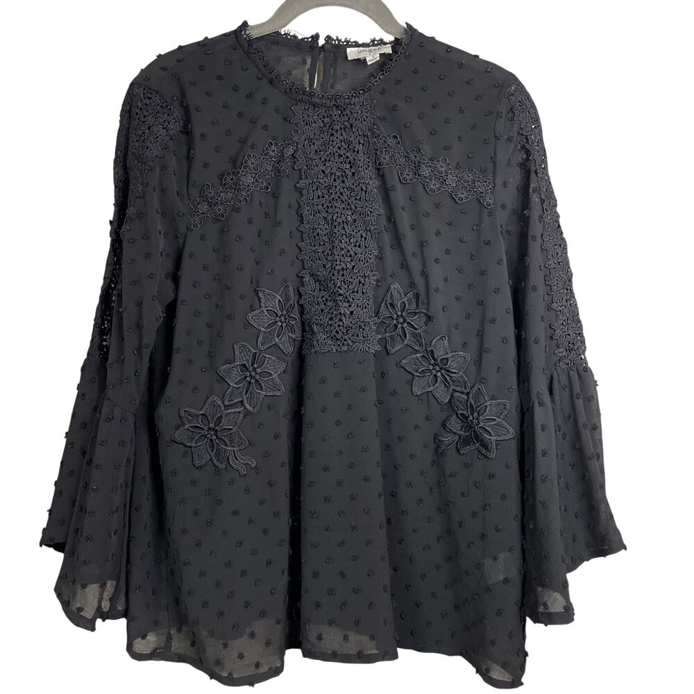 Umgee Women’s Black Blouse Size Small - 3/4 Bell Sleeve Boho Lace/Embroidered - Picture 1 of 9